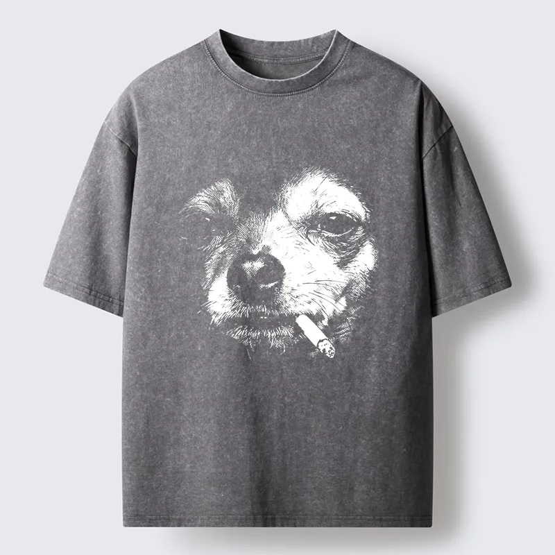 Tokyo-Tiger Smoking Dog Funny Meme Washed T-Shirt