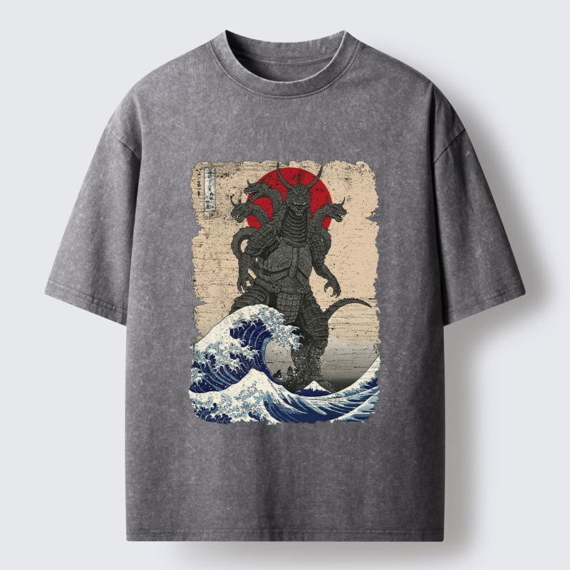 Tokyo-Tiger Japanese Monster Wave Retro Washed T-Shirt