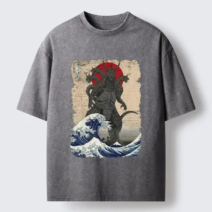 Tokyo-Tiger Japanese Monster Wave Retro Washed T-Shirt