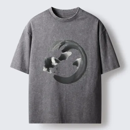 Tokyo-Tiger Inkpainting Cat Zen Enso Washed T-Shirt
