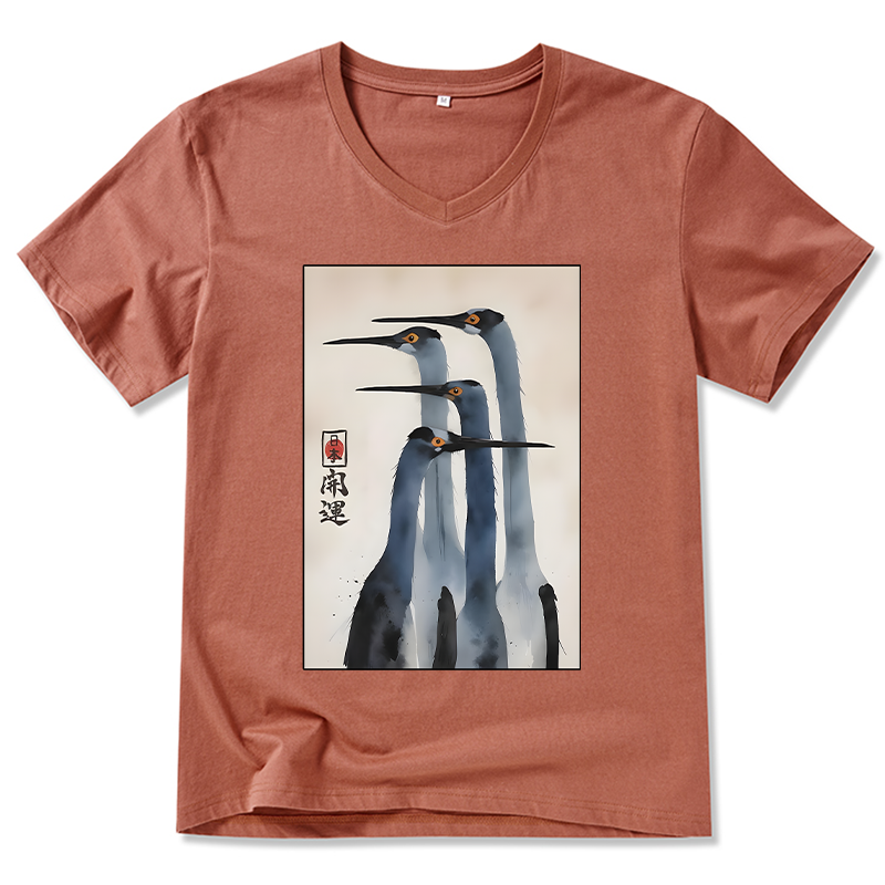 Tokyo-Tiger Retro Sandhill Crane V-Neck Classic T-Shirt