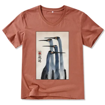 Tokyo-Tiger Retro Sandhill Crane V-Neck Classic T-Shirt