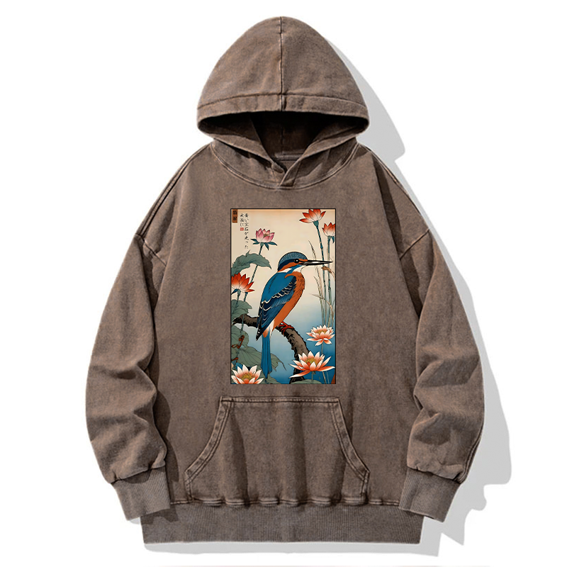 Tokyo-Tiger Ukiyo-e Kingfisher Washed Hoodie