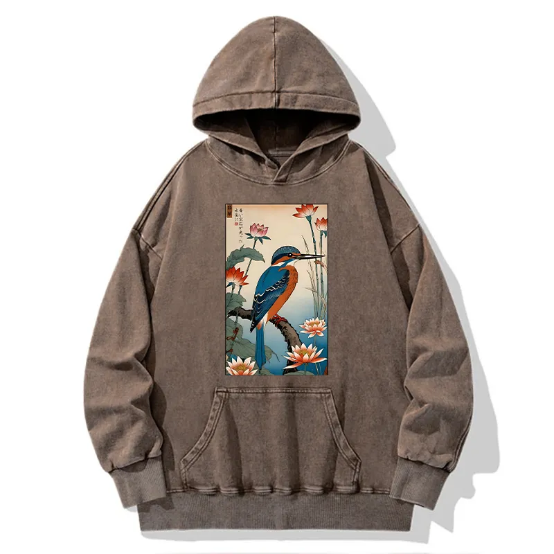 Tokyo-Tiger Ukiyo-e Kingfisher Washed Hoodie