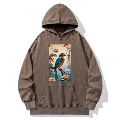 Tokyo-Tiger Ukiyo-e Kingfisher Washed Hoodie