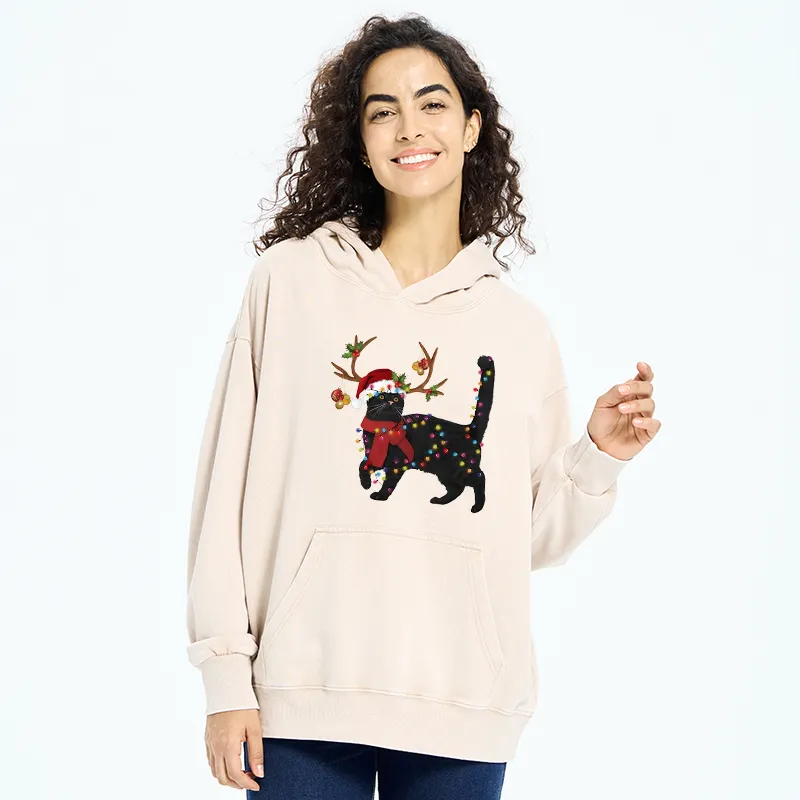 Tokyo-Tiger Christmas Black Cat Washed Hoodie