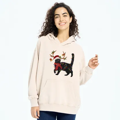 Tokyo-Tiger Christmas Black Cat Washed Hoodie