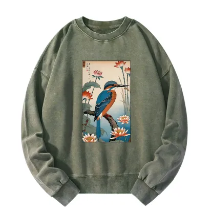 Tokyo-Tiger Ukiyo-e Kingfisher Washed Sweatshirt