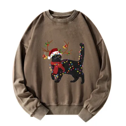 Tokyo-Tiger Christmas Black Cat Washed Sweatshirt