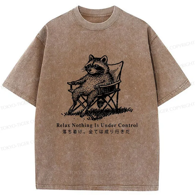 Tokyo-Tiger Raccoon Relaxing Washed T-Shirt