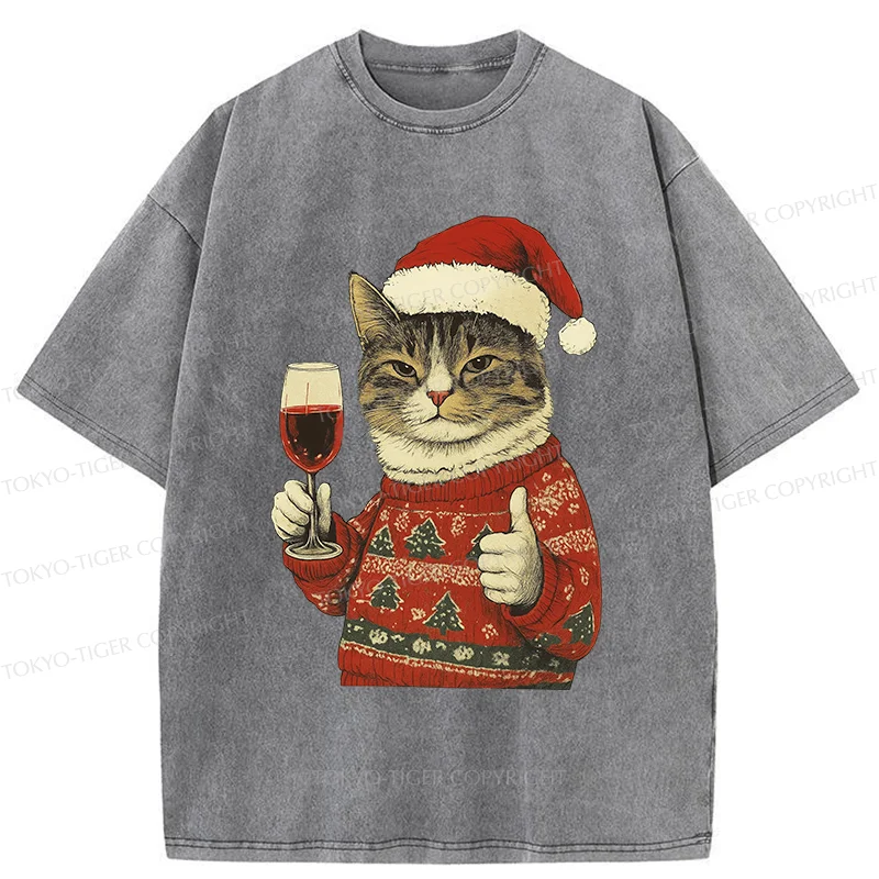 Tokyo-Tiger Christmas Cat Likes Washed T-Shirt