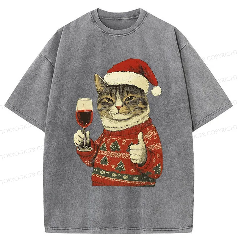 Tokyo-Tiger Christmas Cat Likes Washed T-Shirt