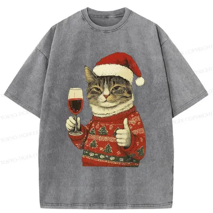 Tokyo-Tiger Christmas Cat Likes Washed T-Shirt