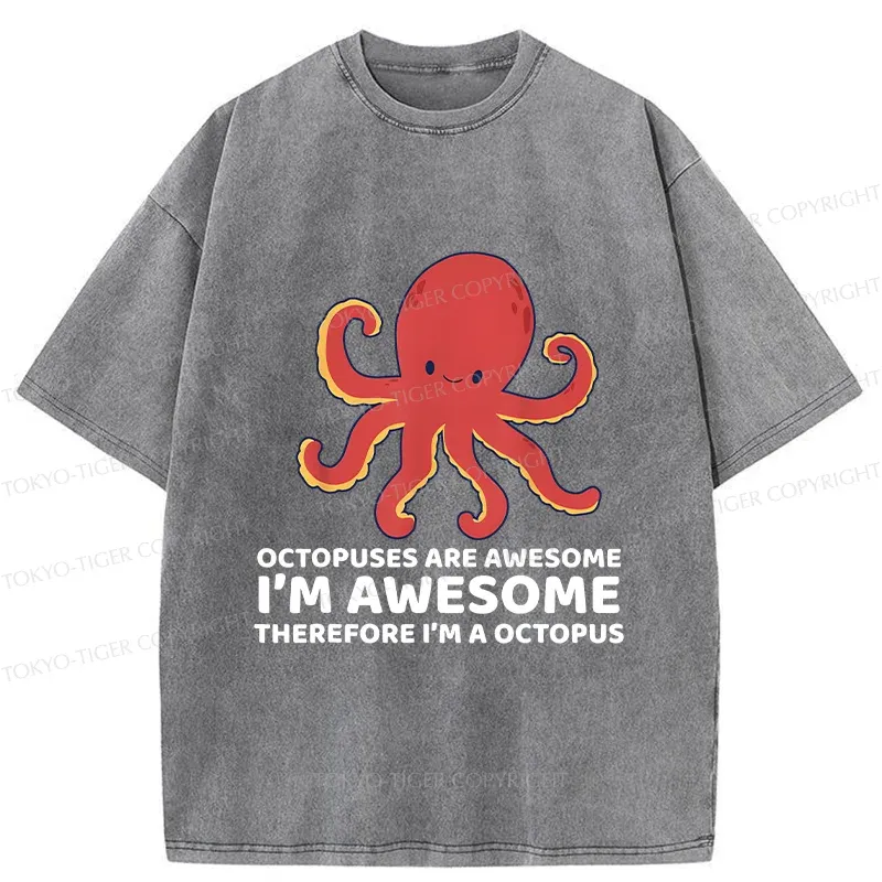 Tokyo-Tiger Handsome Octopus Washed T-Shirt Sale