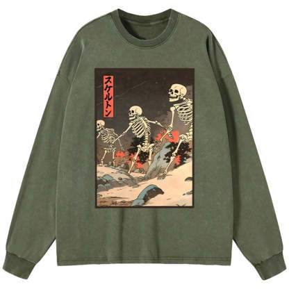 Tokyo-Tiger Japanese Rising Skeletons Washed Long Sleeve T-Shirt