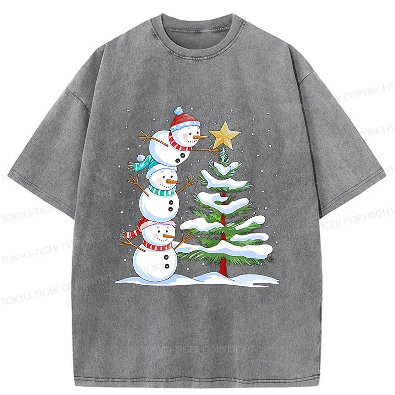 Tokyo-Tiger Christmas Snowman Washed T-Shirt