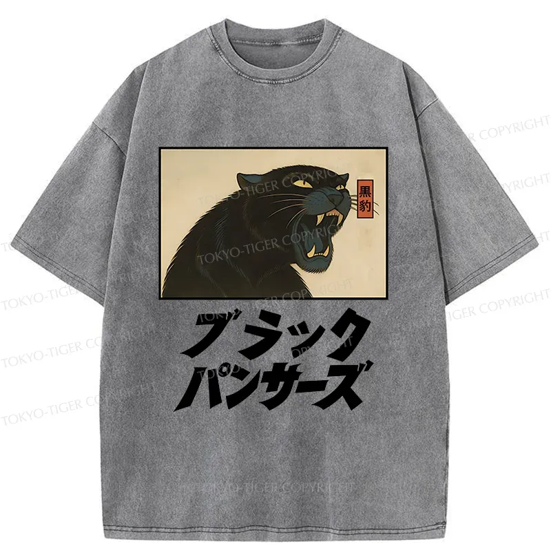 Tokyo-Tiger Japanese Black Panther Washed T-Shirt