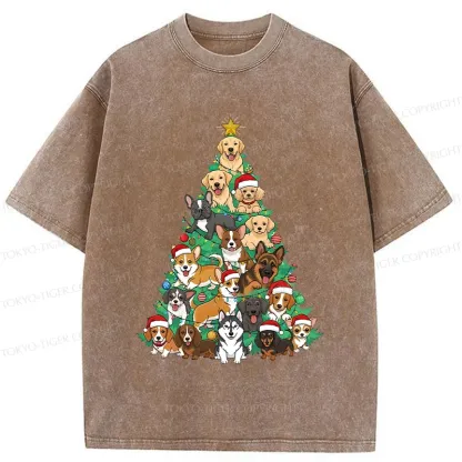 Tokyo-Tiger Christmas Tree Dog Funny Washed T-Shirt