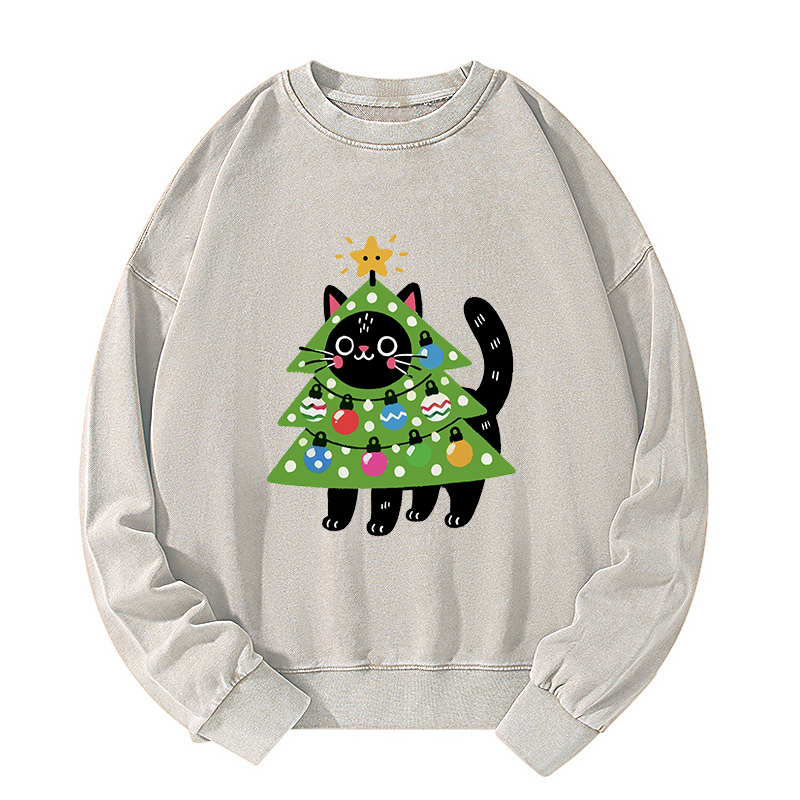 Tokyo-Tiger Christmas Tree Cat Washed Sweatshirt