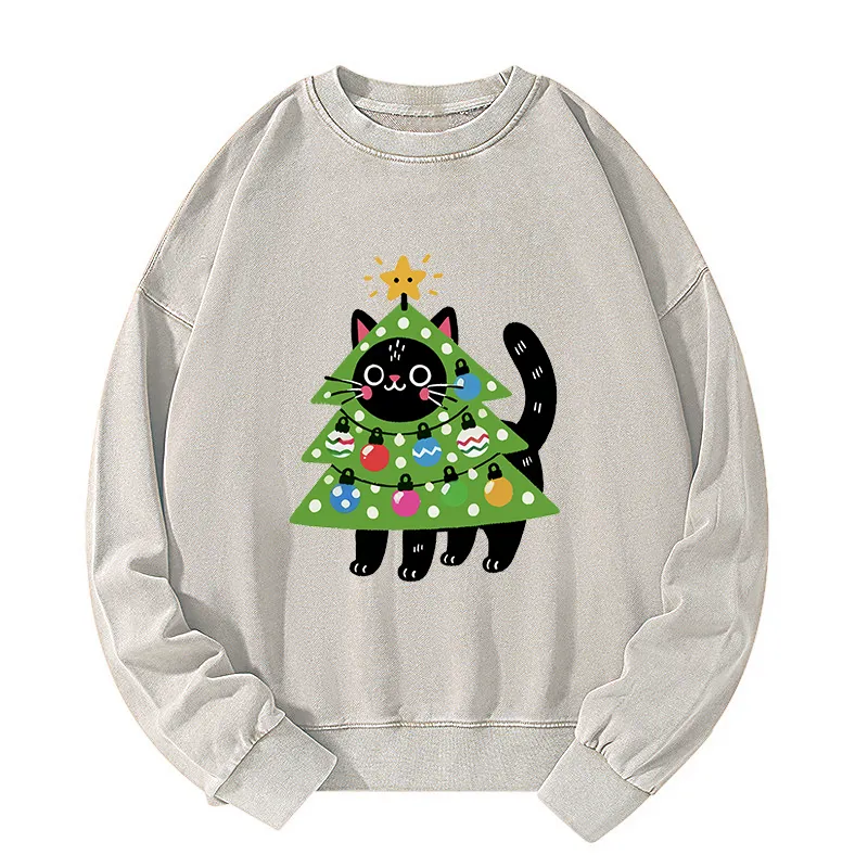 Tokyo-Tiger Christmas Tree Cat Washed Sweatshirt