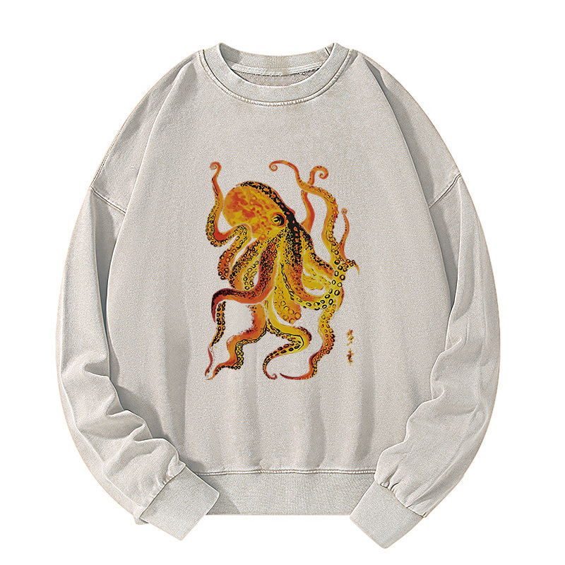 Tokyo-Tiger Deep Sea Gorgeous Octopus Washed Sweatshirt