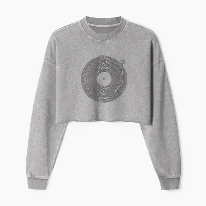 Tokyo-Tiger Record Player Japanese Washed Crop Sweatshirt