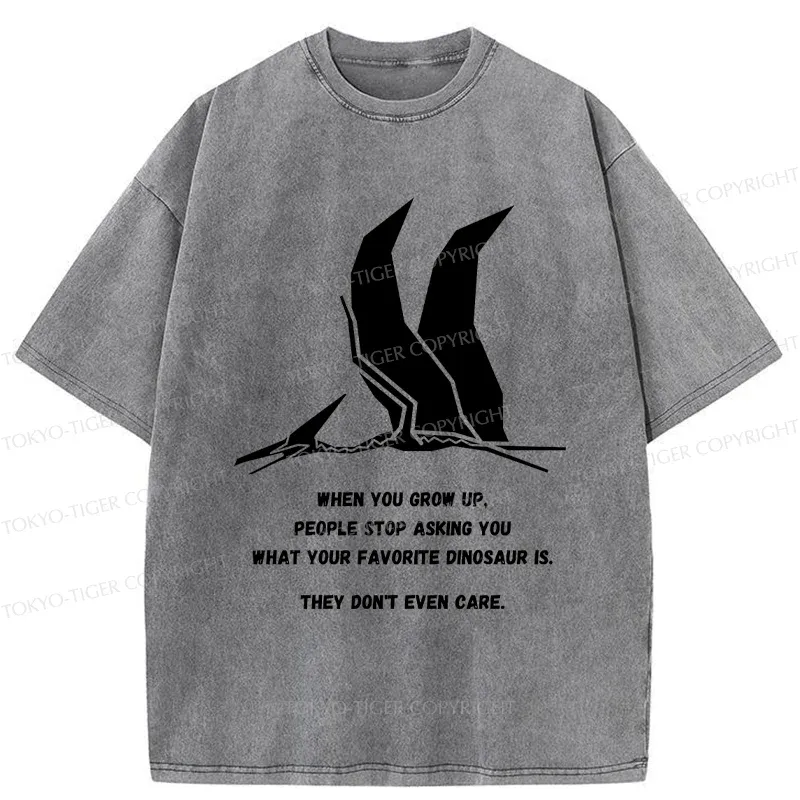 Tokyo-Tiger Funny Dinosaur Washed T-Shirt