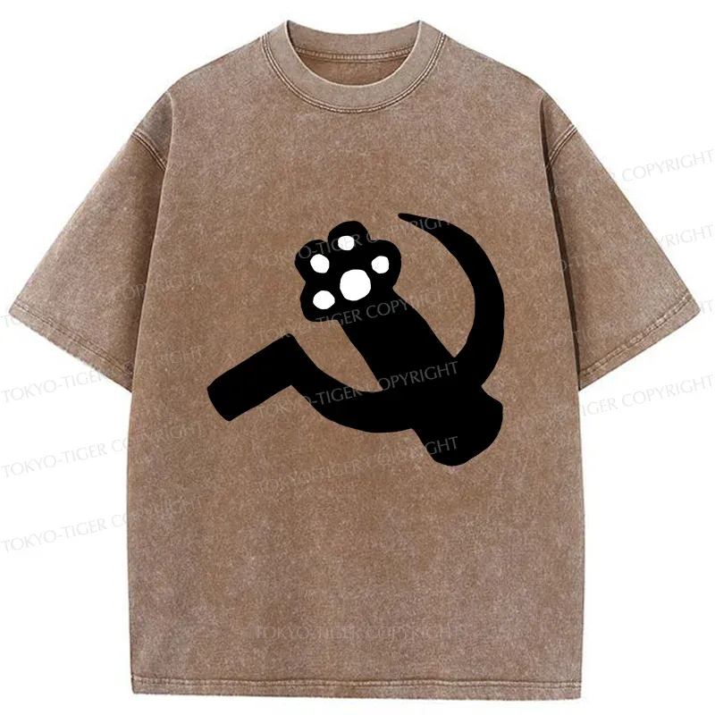 Tokyo-Tiger Funny Catism Washed T-Shirt