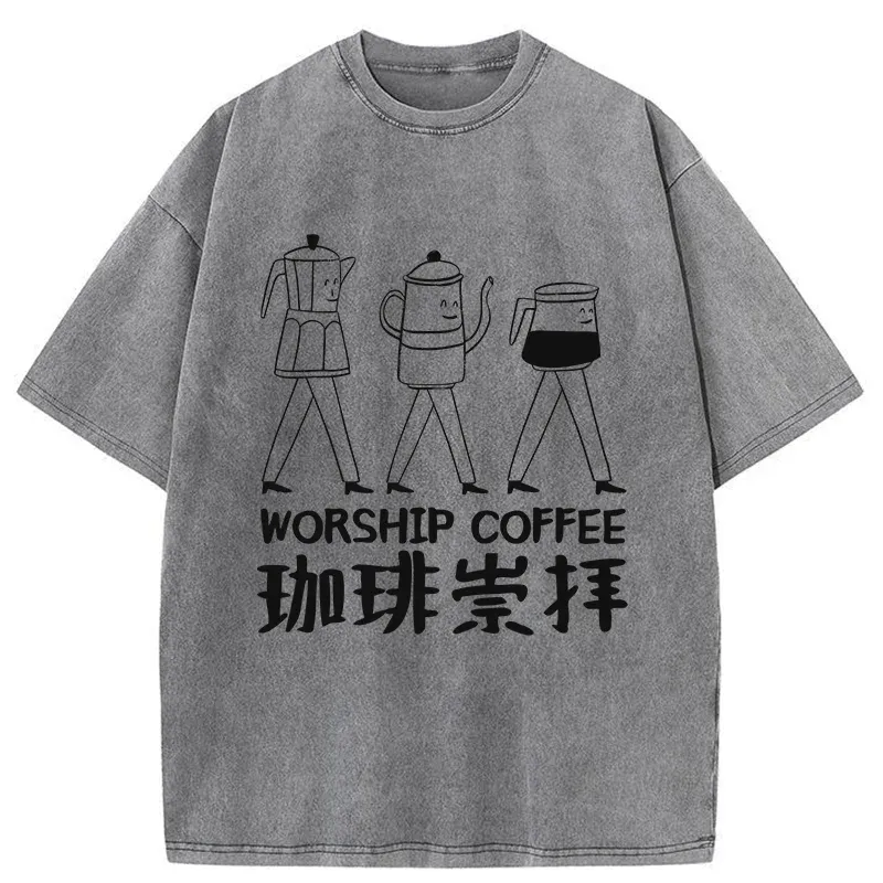 Tokyo-Tiger Worship Coffee Funny Washed T-Shirt