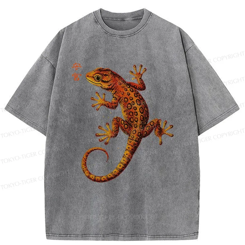 Tokyo-Tiger Retro Gecko Funny Washed T-Shirt Sale