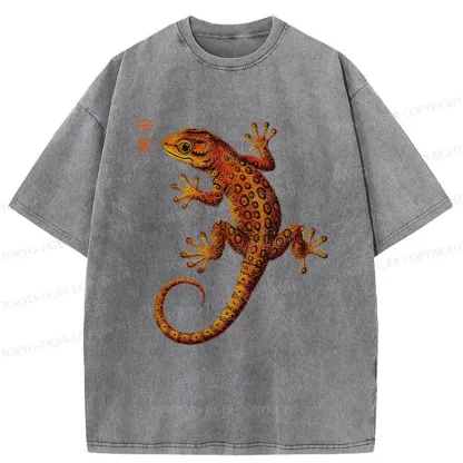 Tokyo-Tiger Retro Gecko Funny Washed T-Shirt