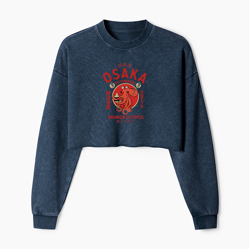 Tokyo-Tiger Drunken Octopus Japan Washed Crop Sweatshirt