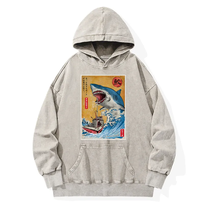 Tokyo-Tiger Ukiyoe Shark Japan Washed Hoodie