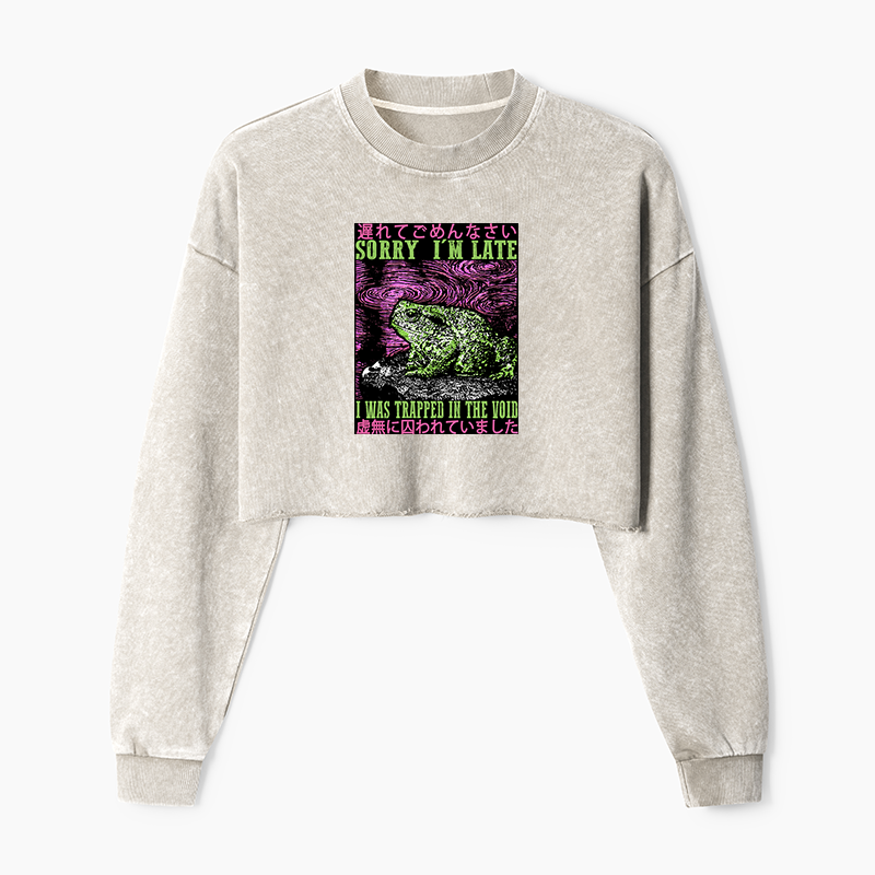 Tokyo-Tiger Frogs Trapped In The Void Washed Crop Sweatshirt