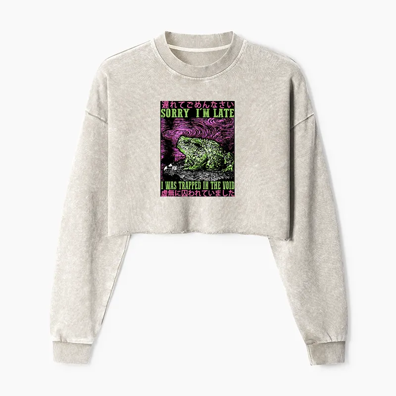 Tokyo-Tiger Frogs Trapped In The Void Washed Crop Sweatshirt