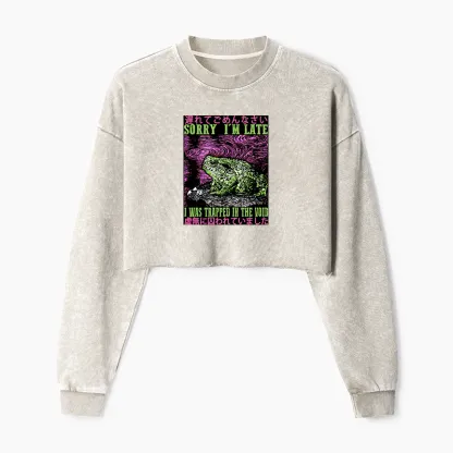 Tokyo-Tiger Frogs Trapped In The Void Washed Crop Sweatshirt