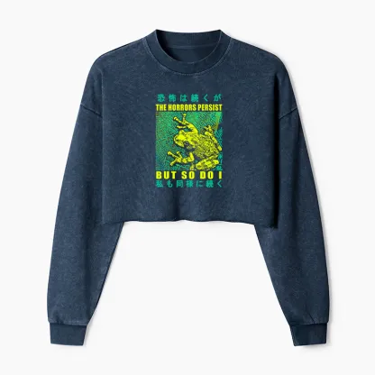 Tokyo-Tiger The Horrors Persist Frog Washed Crop Sweatshirt