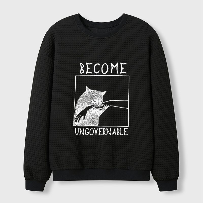 Tokyo-Tiger Cat Biting Arm Waffle Sweatshirt