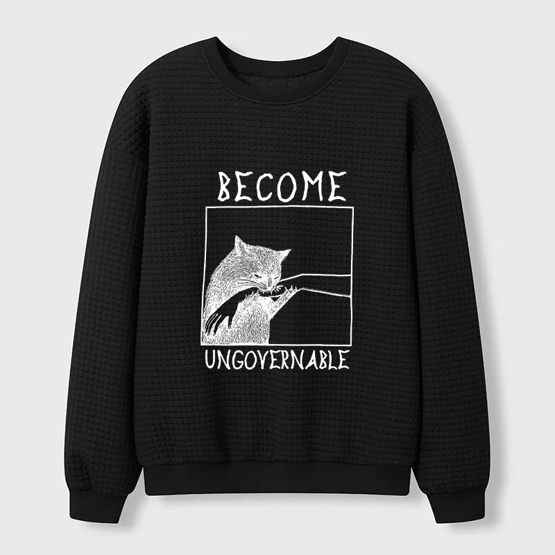 Tokyo-Tiger Cat Biting Arm Waffle Sweatshirt