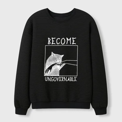 Tokyo-Tiger Cat Biting Arm Waffle Sweatshirt