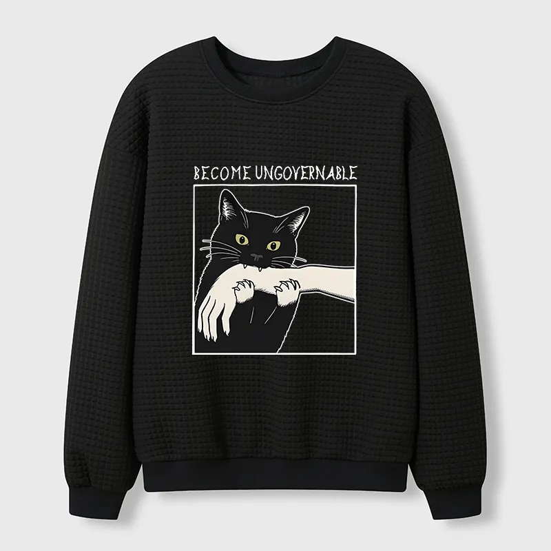 Tokyo-Tiger Black Cat Biting Waffle Sweatshirt