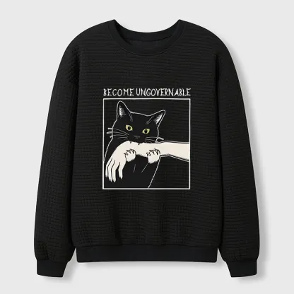 Tokyo-Tiger Black Cat Biting Waffle Sweatshirt