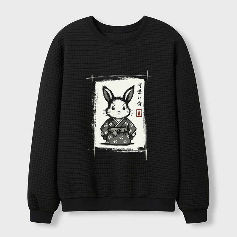 Tokyo-Tiger Woodcut Bunny Waffle Sweatshirt