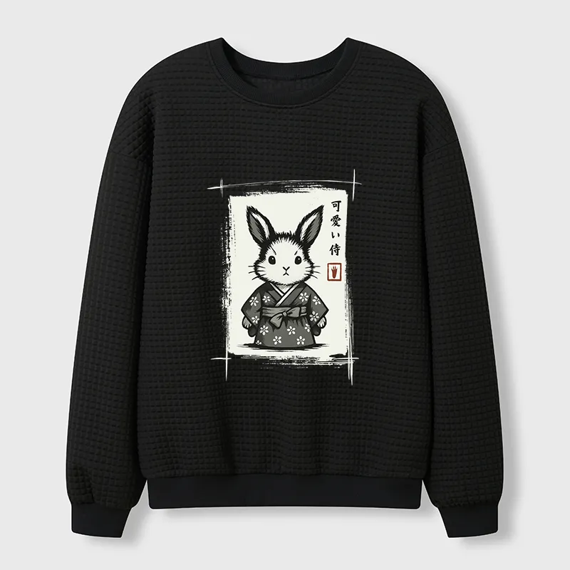 Tokyo-Tiger Woodcut Bunny Waffle Sweatshirt