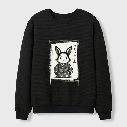 Tokyo-Tiger Woodcut Bunny Waffle Sweatshirt