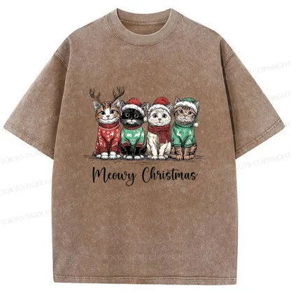 Tokyo-Tiger Four Kittens Christmas Washed T-Shirt