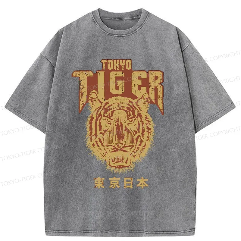Tokyo-Tiger Retro Tiger Japanese Washed T-Shirt Sale