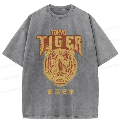 Tokyo-Tiger Retro Tiger Japanese Washed T-Shirt