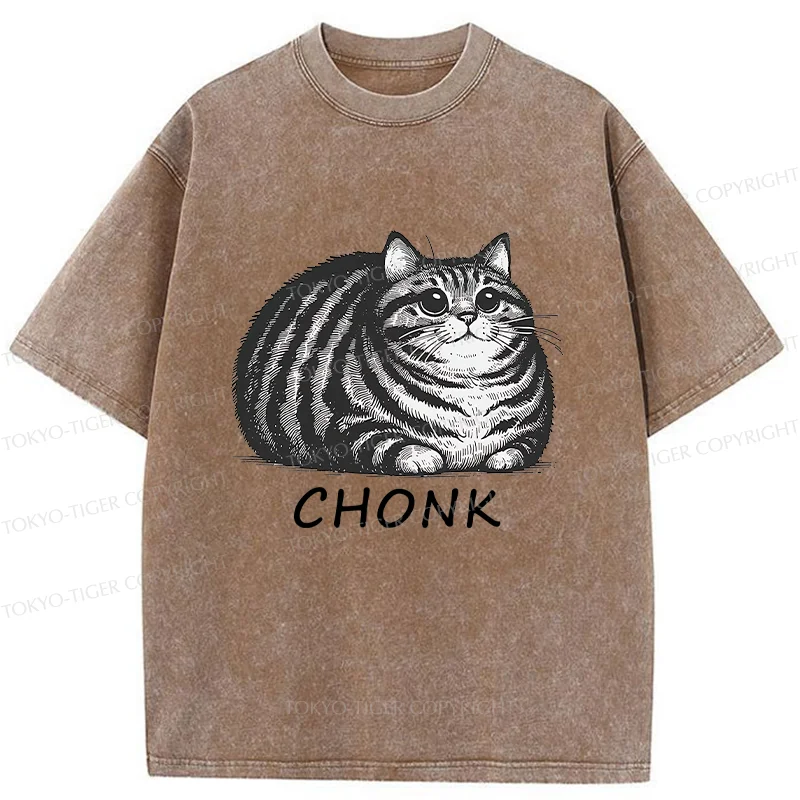 Tokyo-Tiger Fat Cat Funny Washed T-Shirt