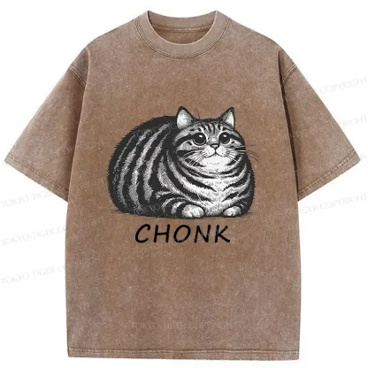 Tokyo-Tiger Fat Cat Funny Washed T-Shirt